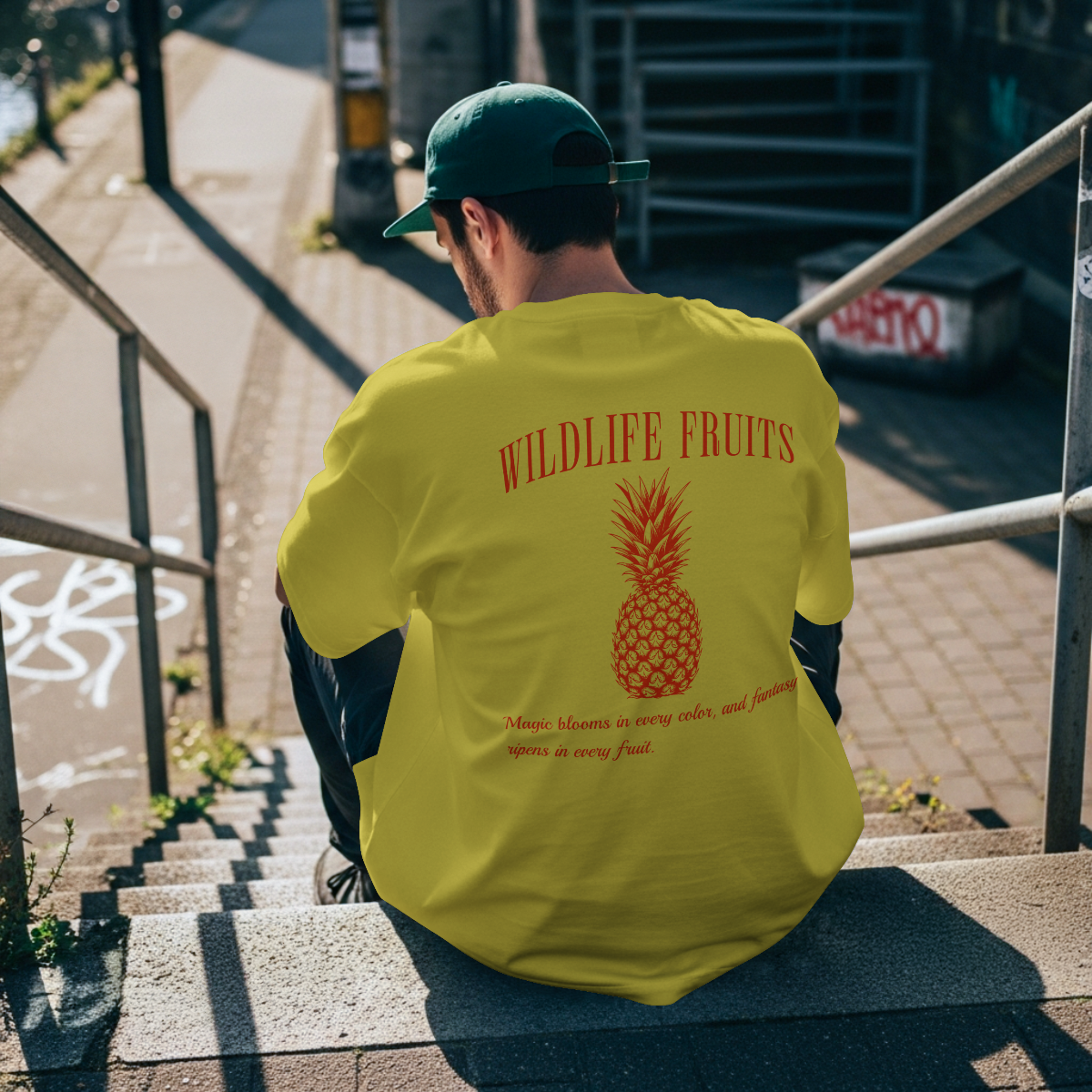 Camiseta Manga Corta Amarillo "Wildlife Fruits" | 100% Algodón | Estilo Streetwear